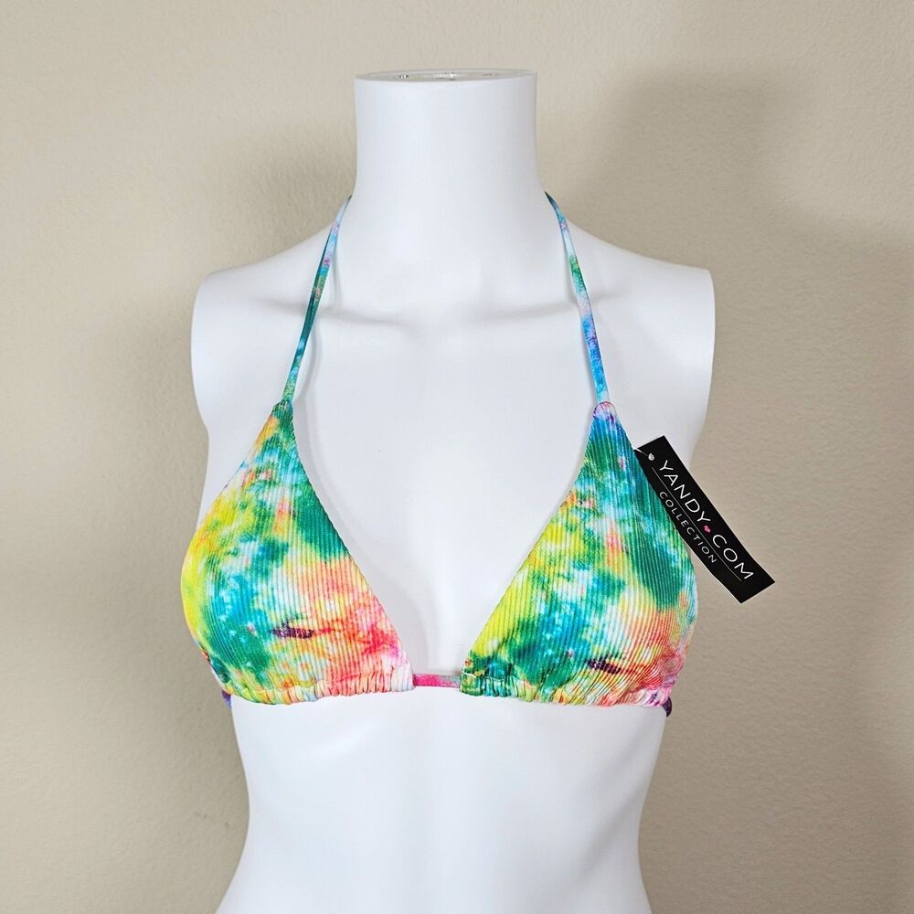 Yandy Swim Tie Dye Rainbow Multicolor Triangle Bikini Top Size Small